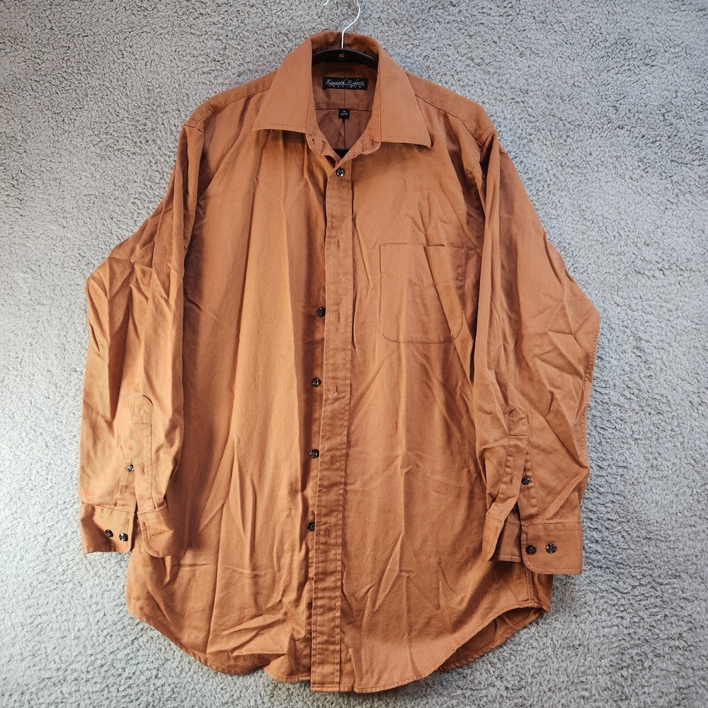Kenneth Roberts Platinum Shirt Men's 16 Orange Cotton Classic Formal Button Up